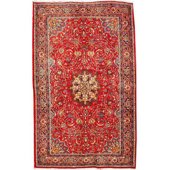 Arak Persian Rug 6x4 ft - Semi Antique Medallion Crimson, Red Hand Knotted | front view | SKU 110659