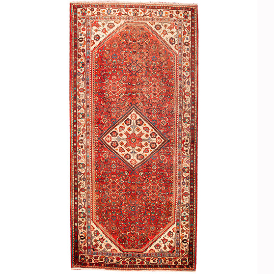 Arak Persian Rug 10'6" x 5'5" - Semi Antique Medallion Crimson, Red Hand Knotted | front view | SKU 110660