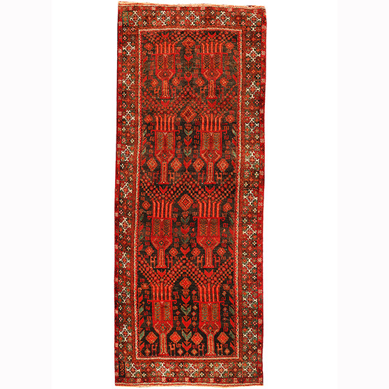 Baluch Persian Rug 9'4" x 3'7" - Semi Antique Mihrab Red, Blue Hand Knotted | front view | SKU 110668