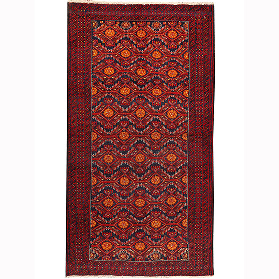 Baluch Persian Rug 5'7" x 2'11" - Semi Antique Mihrab Red, Blue Hand Knotted | front view | SKU 110674