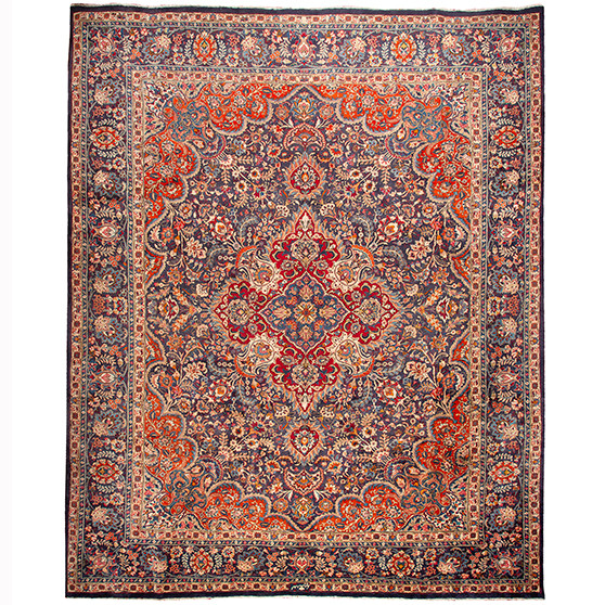Kashmar Persian Rug 13'4" x 9'10" - Semi Antique Afshan Crimson, Ivory Hand Knotted | front view | SKU 110991