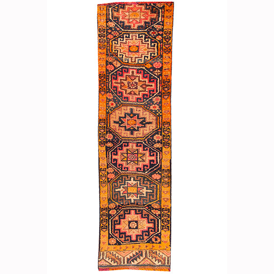 Ardabil Persian Rug 6x2 ft - Semi Antique Medallion Turquoise, White Hand Knotted | front view | SKU 110358