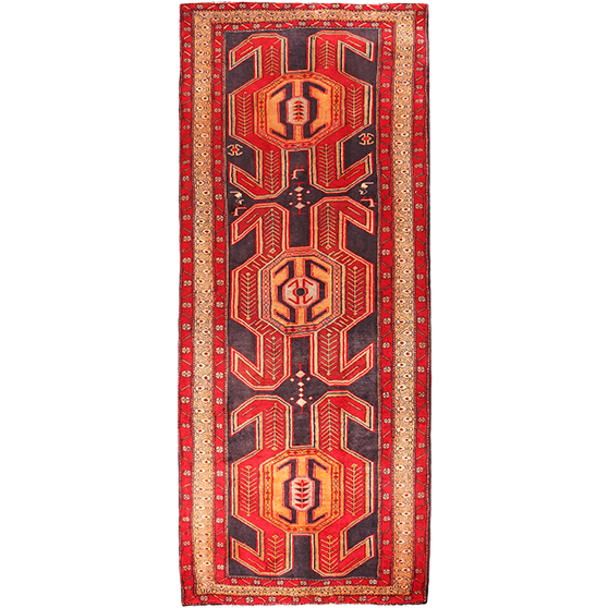 Ardabil Persian Rug 10'6" x 4'1" - Semi Antique Medallion Turquoise, White Hand Knotted | front view | SKU 110023