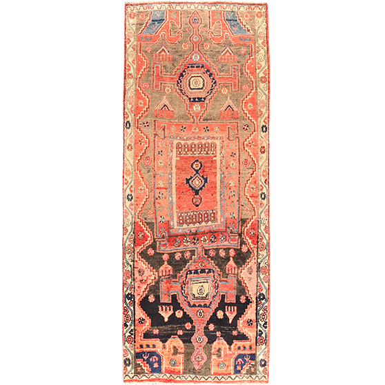 Ardabil Persian Rug 6x2 ft - Semi Antique Medallion Turquoise, White Hand Knotted | front view | SKU 110347
