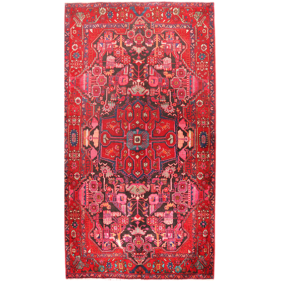 Nahavand Persian Rug 10'2" x 5'4" - Semi Antique Medallion Navy Blue, Red Hand Knotted | front view | SKU 110367