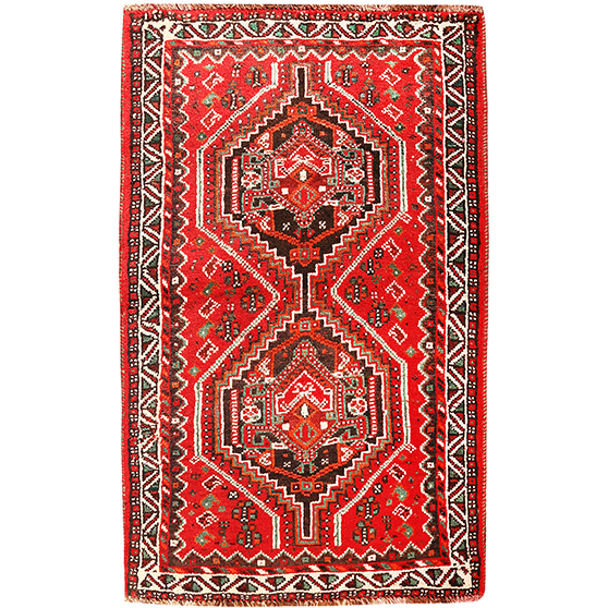 Shiraz Persian Rug 4'5" x 2'7" - Semi Antique Geometric Blue, Red Hand Knotted | front view | SKU 110471