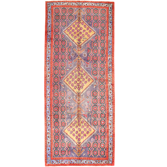 Ardabil Persian Rug 10'7" x 4'6" - Semi Antique Medallion Turquoise, White Hand Knotted | front view | SKU 110539