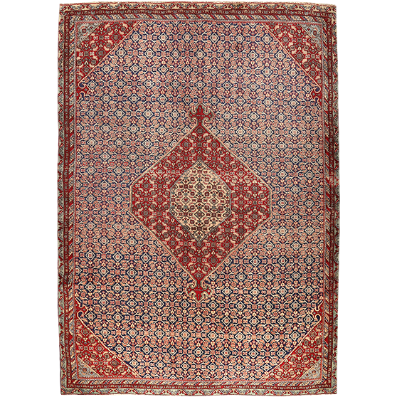 Ardabil Persian Rug 8x6 ft - Semi Antique Medallion Turquoise, White Hand Knotted | front view | SKU 110541