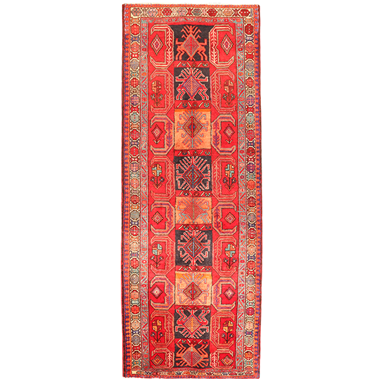 Ardabil Persian Rug 11'1" x 3'8" - Semi Antique Medallion Turquoise, White Hand Knotted | front view | SKU 110544