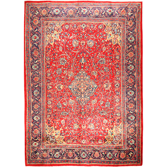 Arak Persian Rug 12x8 ft - Semi Antique Medallion Crimson, Red Hand Knotted | front view | SKU 111003
