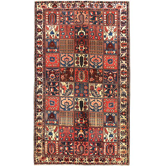 Bakhtiari Persian Rug 10'1" x 5'7" - Semi Antique Medallion Blue, Crimson Hand Knotted | front view | SKU 111010