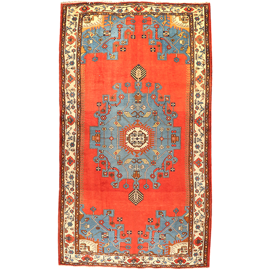 Tafresh Persian Rug 9x5 ft - Semi Antique Medallion Crimson, Beige Hand Knotted | front view | SKU 111016