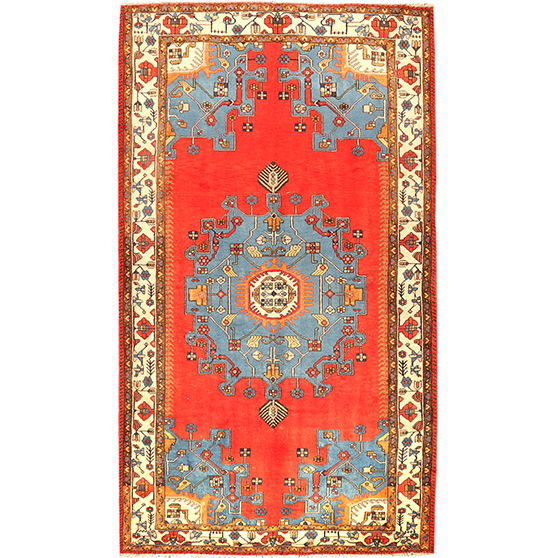 Tafresh Persian Rug 10x5 ft - Semi Antique Medallion Crimson, Beige Hand Knotted | front view | SKU 111017