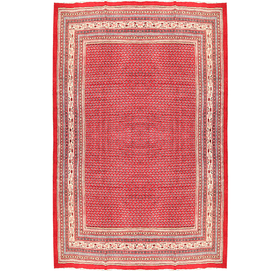 Arak Persian Rug 13'9" x 10'10" - Semi Antique Medallion Crimson, Red Hand Knotted | front view | SKU 111021