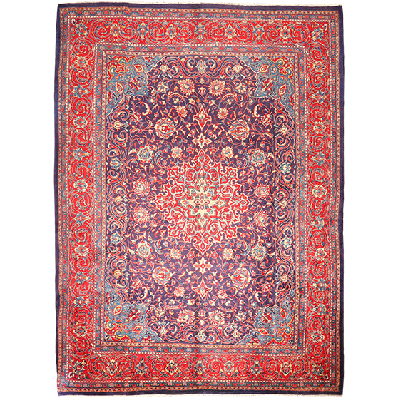 Arak Persian Rug 12x9 ft - Semi Antique Medallion Crimson, Red Hand Knotted | front view | SKU 111023
