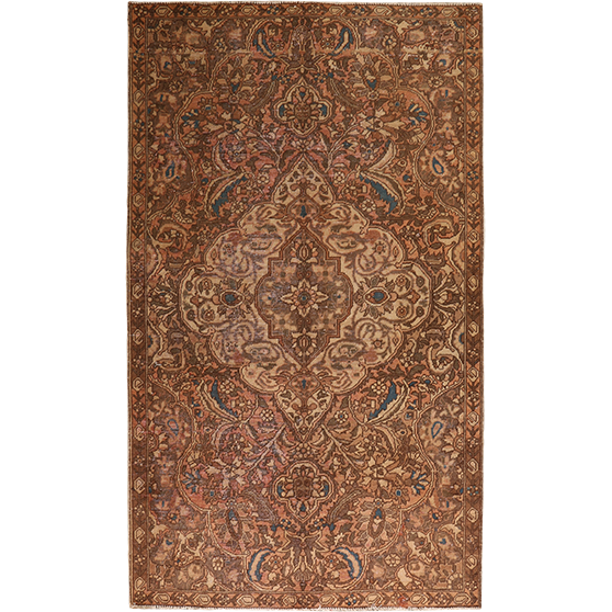 Bakhtiari Persian Rug 8'2" x 4'9" - Semi Antique Medallion Blue, Crimson Hand Knotted | front view | SKU 111025