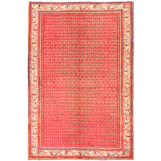 Arak Persian Rug 6'11" x 4'4" - Semi Antique Medallion Crimson, Red Hand Knotted | front view | SKU 111030