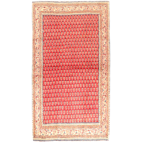 Arak Persian Rug 6'0" x 3'5" - Semi Antique Medallion Crimson, Red Hand Knotted | front view | SKU 111036