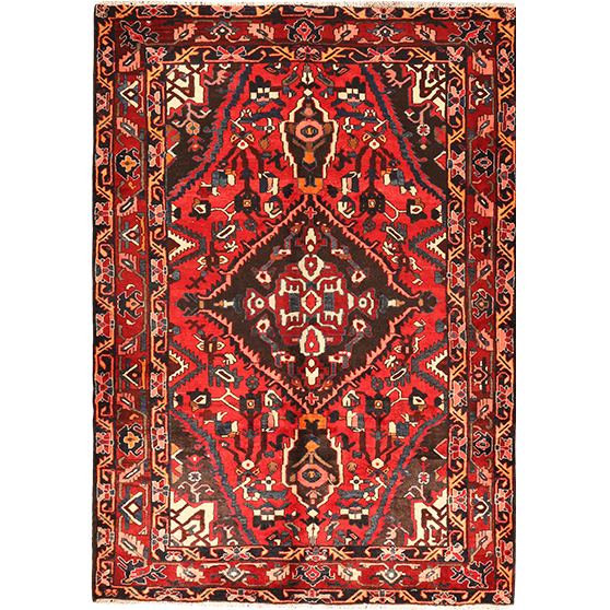 Bakhtiari Persian Rug 8'2" x 5'5" - Semi Antique Medallion Blue, Crimson Hand Knotted | front view | SKU 111039