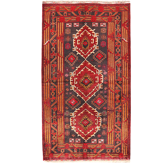 Baluch Persian Rug 7'3" x 3'10" - Semi Antique Mihrab Red, Blue Hand Knotted | front view | SKU 111041