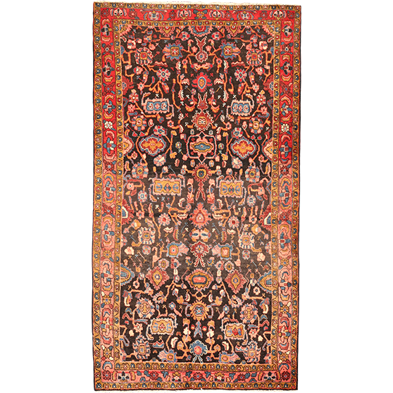 Hamadan Persian Rug 9x4 ft - Semi Antique Afshan Red, Blue Hand Knotted | front view | SKU 111051