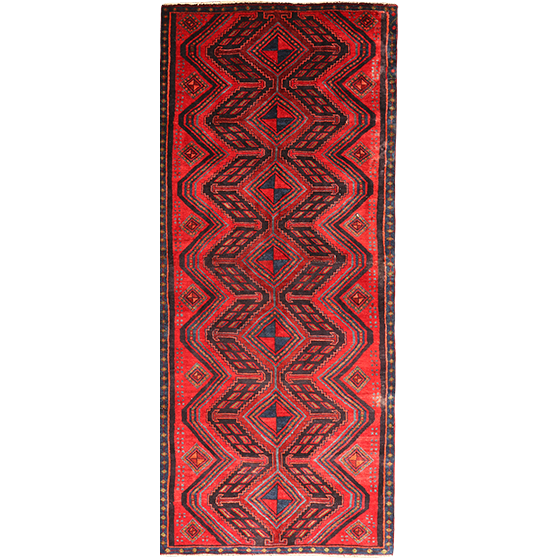 Bijar Persian Rug 9x3 ft - Semi Antique Medallion Crimson, Navy Blue Hand Knotted | front view | SKU 111072