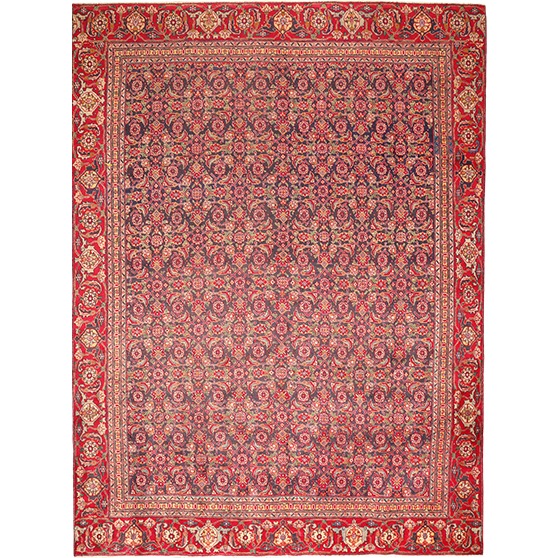 Tabriz Persian Rug 12'3" x 8'10" - Semi Antique Medallion Red, Cream Hand Knotted | front view | SKU 111101