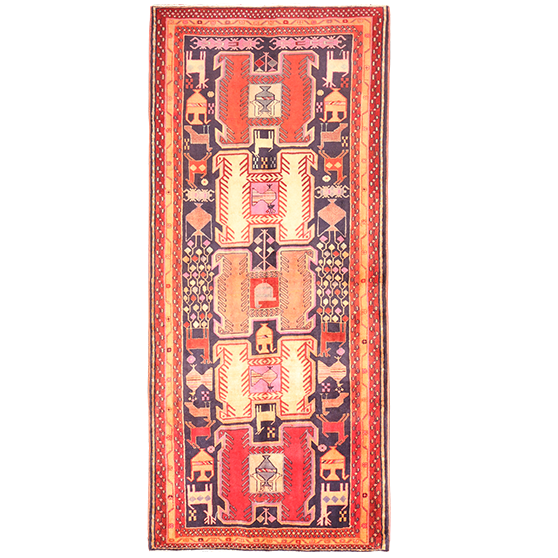 Ardabil Persian Rug 10'6" x 4'6" - Semi Antique Medallion Turquoise, White Hand Knotted | front view | SKU 111105