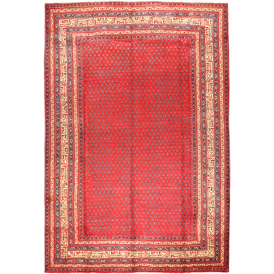 Arak Persian Rug 11x7 ft - Semi Antique Medallion Crimson, Red Hand Knotted | front view | SKU 111108