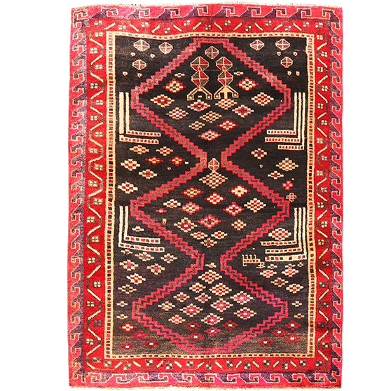 Lori Persian Rug 6'8" x 4'8" - Semi Antique Geometric Red, Brown Hand Knotted | front view | SKU 111114