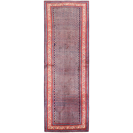 Arak Persian Rug 11'2" x 3'7" - Semi Antique Medallion Crimson, Red Hand Knotted | front view | SKU 111116