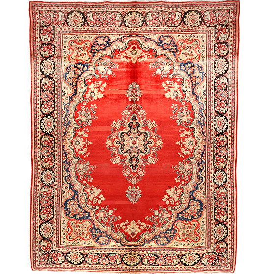 Farahan Persian Rug 13'9" x 10'5" - Antique Medallion Red, Green Hand Knotted | front view | SKU 111126