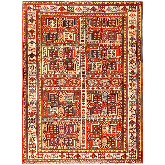 Quchan Persian Rug 5'6" x 4'0" - Semi Antique Medallion Red, Blue Hand Knotted | front view | SKU 111130