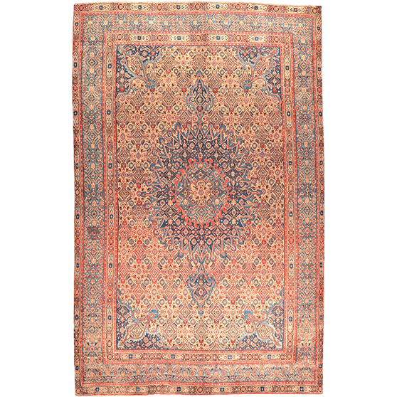 Birjand Persian Rug 10'4" x 6'7" - Semi Antique Medallion Red, Crimson Hand Knotted | front view | SKU 111132