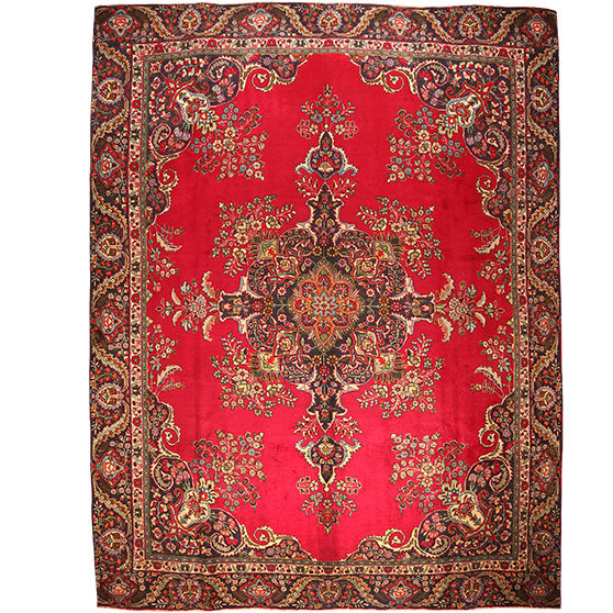 Tabriz Persian Rug 12'2" x 9'3" - Semi Antique Medallion Red, Cream Hand Knotted | front view | SKU 111136