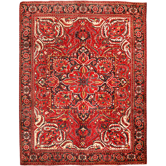 Heriz Persian Rug 12'8" x 9'6" - Semi Antique Medallion Red, Brown Hand Knotted | front view | SKU 111149