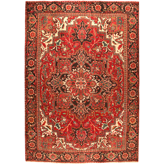 Heriz Persian Rug 9'11" x 6'7" - Semi Antique Medallion Red, Brown Hand Knotted | front view | SKU 111156