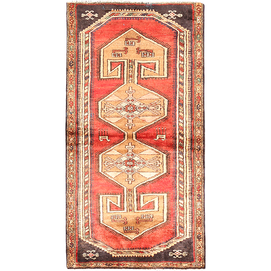 Kelardasht Persian Rug 5'11" x 2'11" - Semi Antique Medallion Red, Black Hand Knotted | front view | SKU 111159