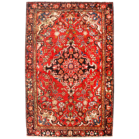 Bibikabad Persian Rug 5'1" x 3'3" - Semi Antique Afshan Red, Blue Hand Knotted | front view | SKU 111162