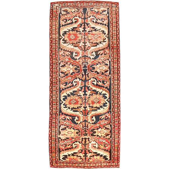 Meshkabad Persian Rug 9'7" x 3'9" - Antique Medallion Blue, Green Hand Knotted | front view | SKU 111170