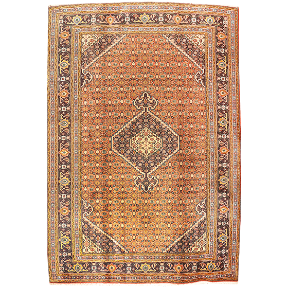 Ardabil Persian Rug 9x6 ft - Semi Antique Medallion Turquoise, White Hand Knotted | front view | SKU 111175