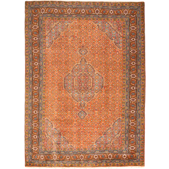 Ardabil Persian Rug 9'6" x 6'8" - Semi Antique Medallion Turquoise, White Hand Knotted | front view | SKU 111178