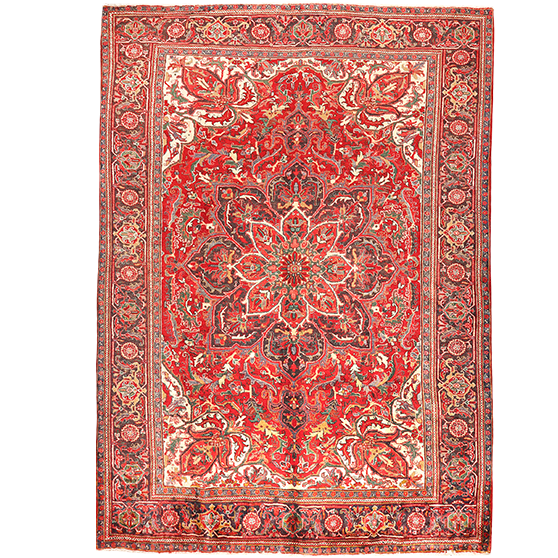 Heriz Persian Rug 11'2" x 8'4" - Semi Antique Medallion Red, Brown Hand Knotted | front view | SKU 111179