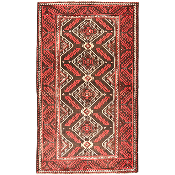 Baluch Persian Rug 6x4 ft - Semi Antique Mihrab Red, Blue Hand Knotted | front view | SKU 111199