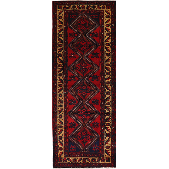 Arak Persian Rug 9'10" x 3'7" - Semi Antique Medallion Crimson, Red Hand Knotted | front view | SKU 111201