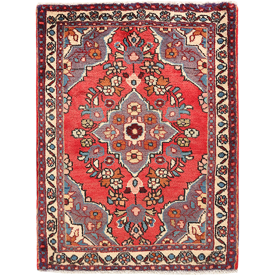 Arak Persian Rug 2'9" x 2'1" - Semi Antique Medallion Crimson, Red Hand Knotted | front view | SKU 111203
