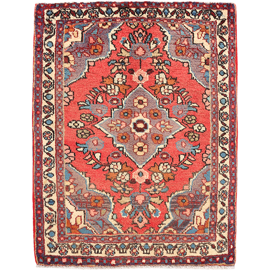 Arak Persian Rug 2'9" x 2'1" - Semi Antique Medallion Crimson, Red Hand Knotted | front view | SKU 111205