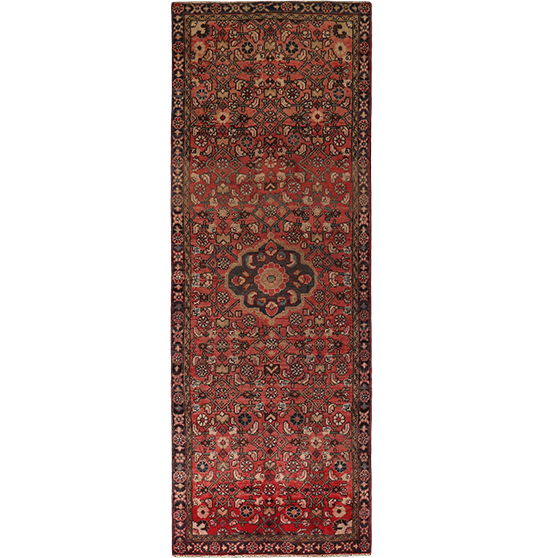 Hamadan Persian Rug 9x3 ft - Semi Antique Afshan Red, Blue Hand Knotted | front view | SKU 111225