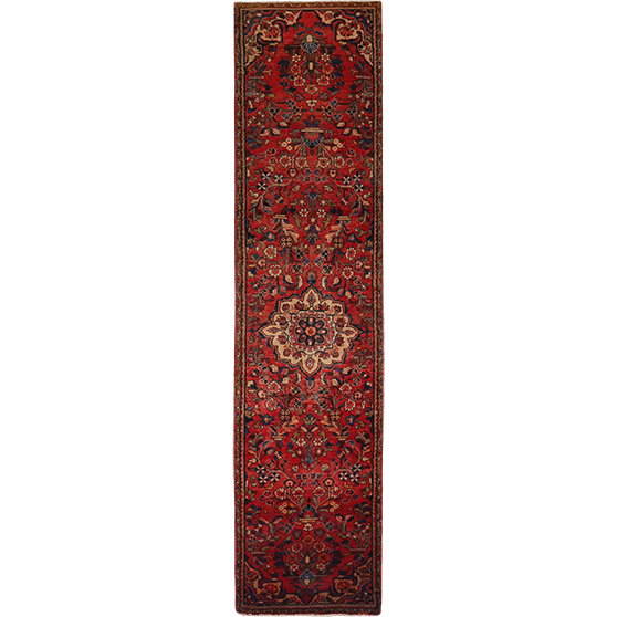 Lilihan Persian Rug 12x2 ft - Semi Antique Geometric Red, Navy Blue Hand Knotted | front view | SKU 111227