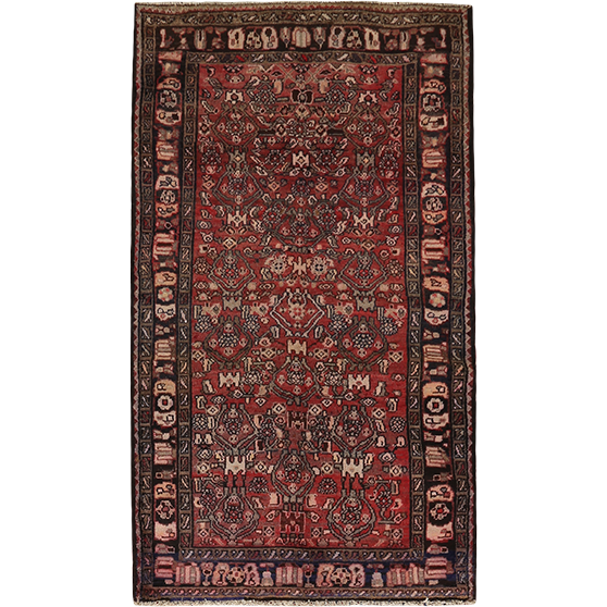 Hamadan Persian Rug 6'7" x 3'8" - Semi Antique Afshan Red, Blue Hand Knotted | front view | SKU 111236